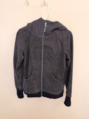 Lululemon Zip Front Hoodie Black White Dot Thumbhole Jacket Size 8